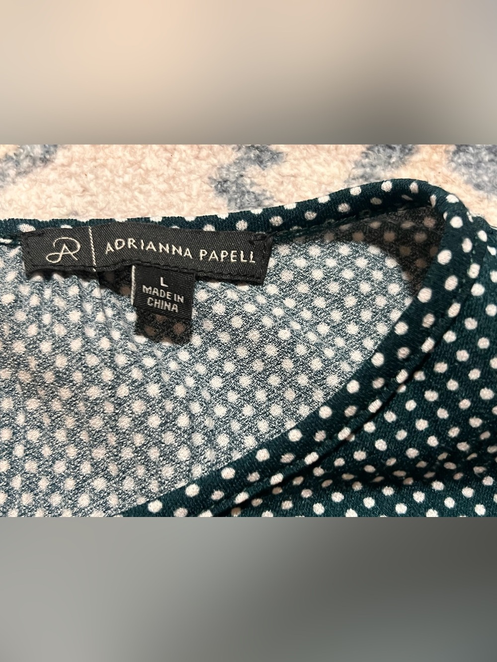 Adrianna Papell Green Polka Dot Crew Neck Top